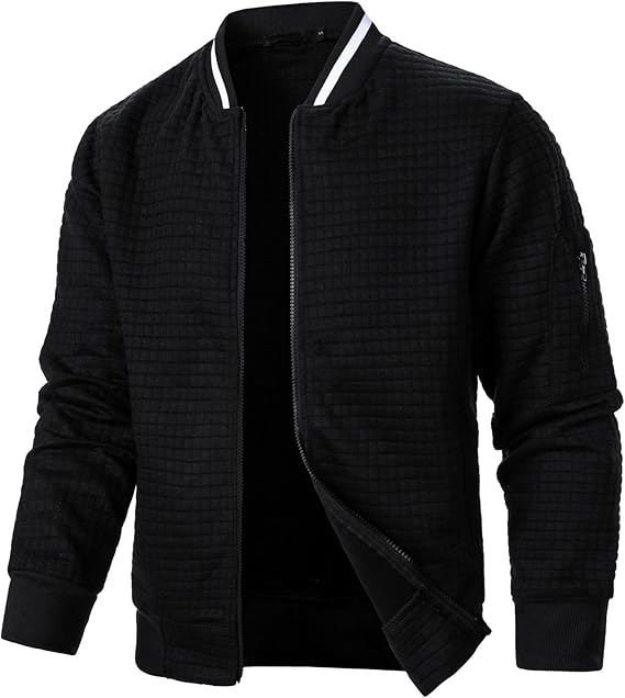 Men's Lightweight Jackets Casual Light Jackets for Men Waffle Bomber Jacket Varsity Coat with Zipper