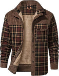 Men's Long Sleeve Sherpa Lined Shirts Outdoor Warm Flannel Plaid Jacket Button Down Fleece Coats